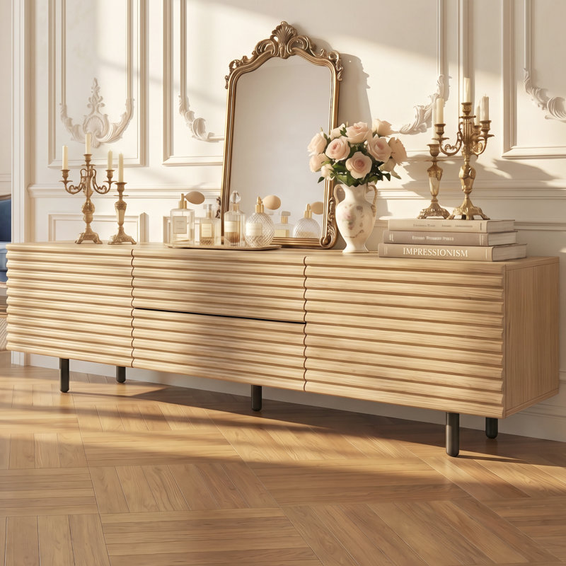 Modern Wood Color TV Stand for Living Room, Bedroom,Television Stand With Drawers