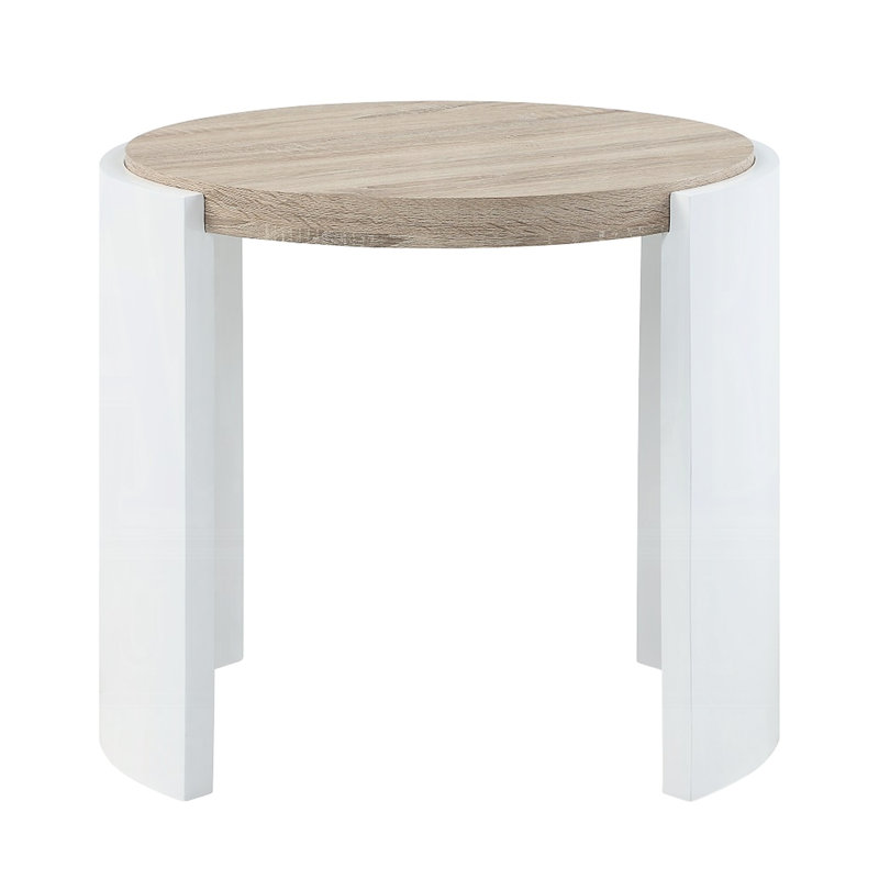 Table de bout moderne avec plateau en chêne et surface brillante