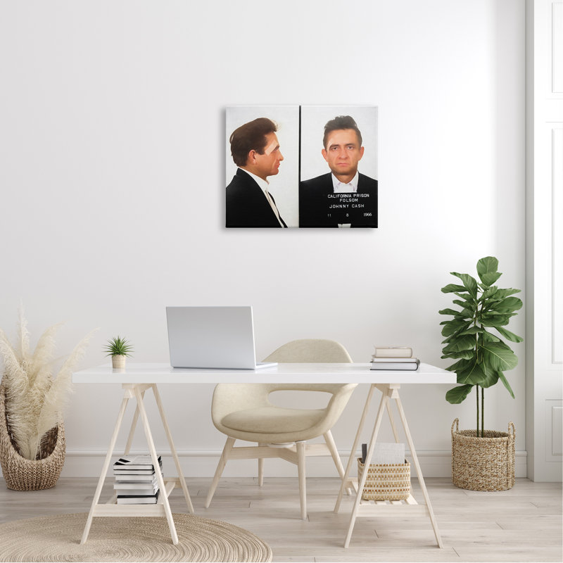 Johnny Cash Prison Mugshot, photographie, conception par Daniel Sproul, L 30 po x H 24 po, Toile tendue