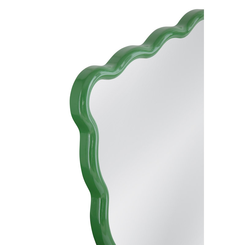 Allurine Solid Wood Wavy Wall Mirror - Green Frame