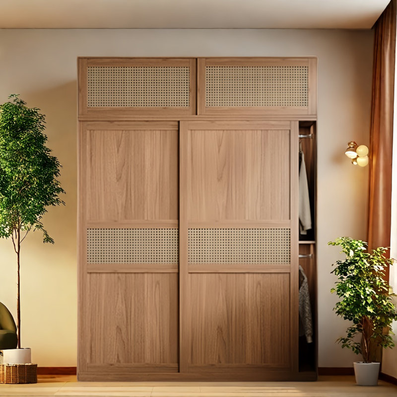 Armoire rétro en rotin tissé classique, H 97,64 po x l 62,99 po x P 23,62 po