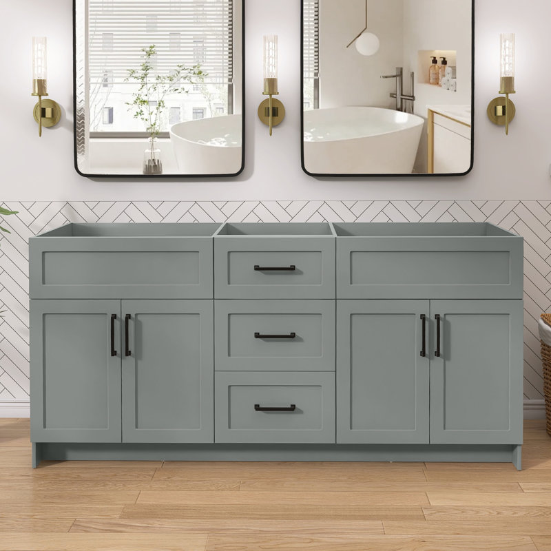 Armoire de salle de bain autoportante sans base 72 po x P 21,5 po x H 33,5 po, Gris