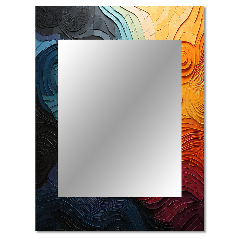 Teal Orange Op Art Rhythmic Illusion II - Op Art Mirror, Modern Decorative Wall Mirror, Printed Metal Art, 40" x 30"