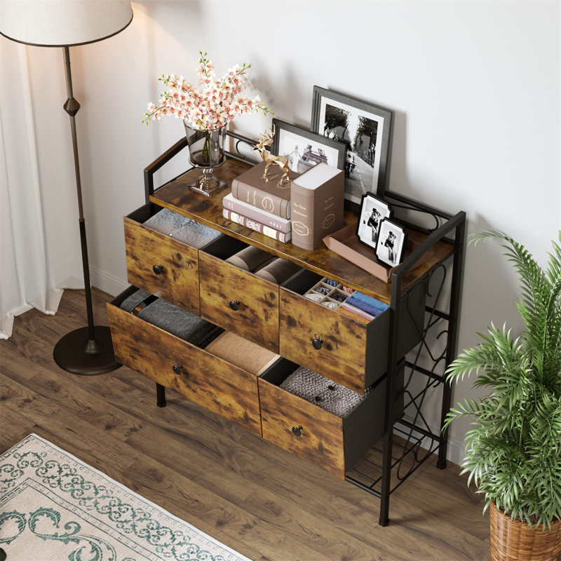Raffaele Steel 6 -Drawer Accent Chest, Rustic Brown