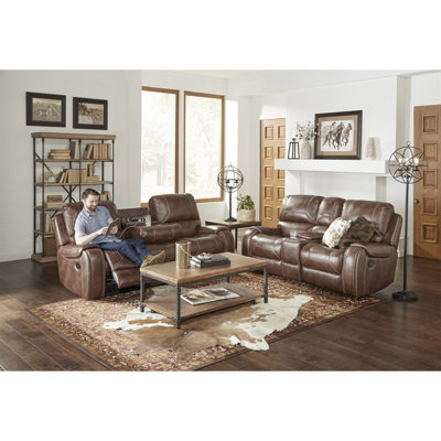 Leather-Air Nailhead Manual Reclining Sofa And Loveseat With Storage Console And USB Port by Red Barrel Studio