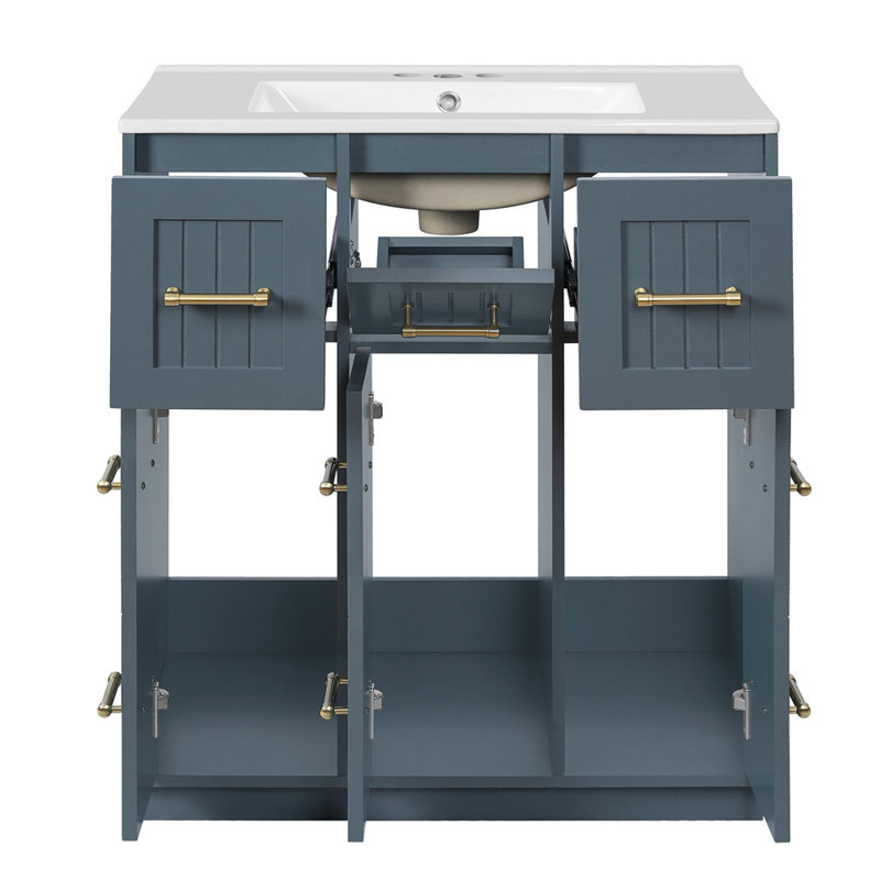 Meuble-lavabo de 30 po avec lavabo encastré et tiroirs, surface peinte, portes à fermeture en douceur, armoire de salle de bain avec tiroir basculant