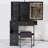 Bedside Vanity Table with Cushioned Stool, Sliding Touch LED Mirror (Tri-Color & Brightness Adjustable), Power Station (2 AC + 2 USB ), and Hair Dryer Bracket-788146757