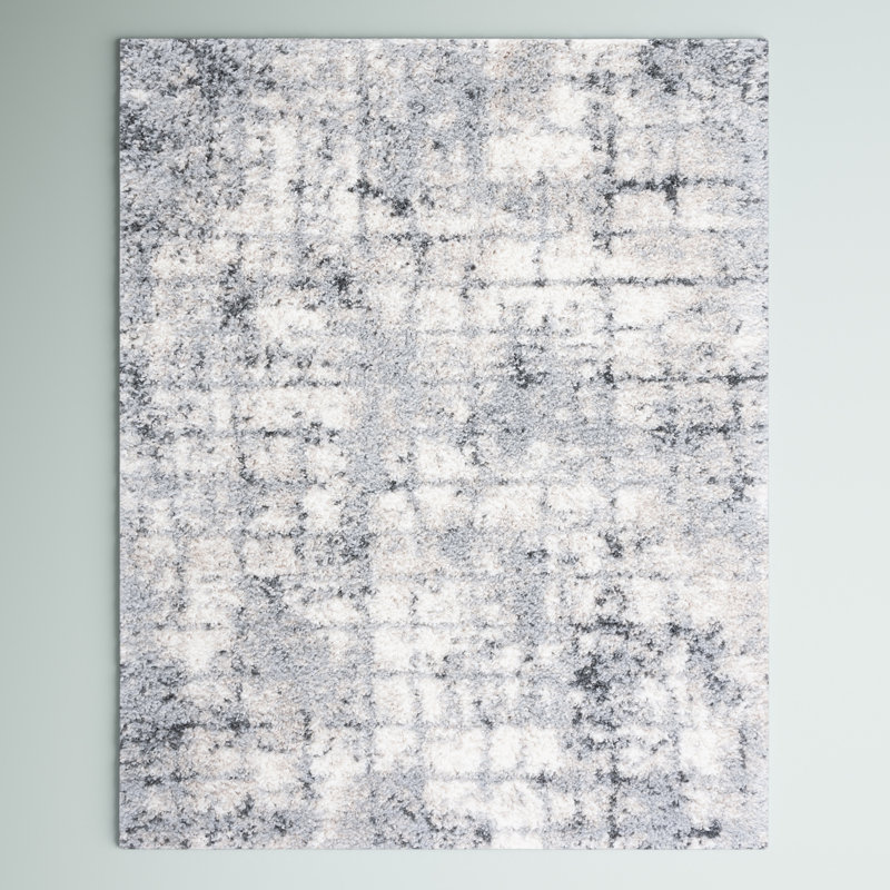 Tapis gris / ivoire à motif abstrait Mena, Rectangle 8 pi x 10 pi