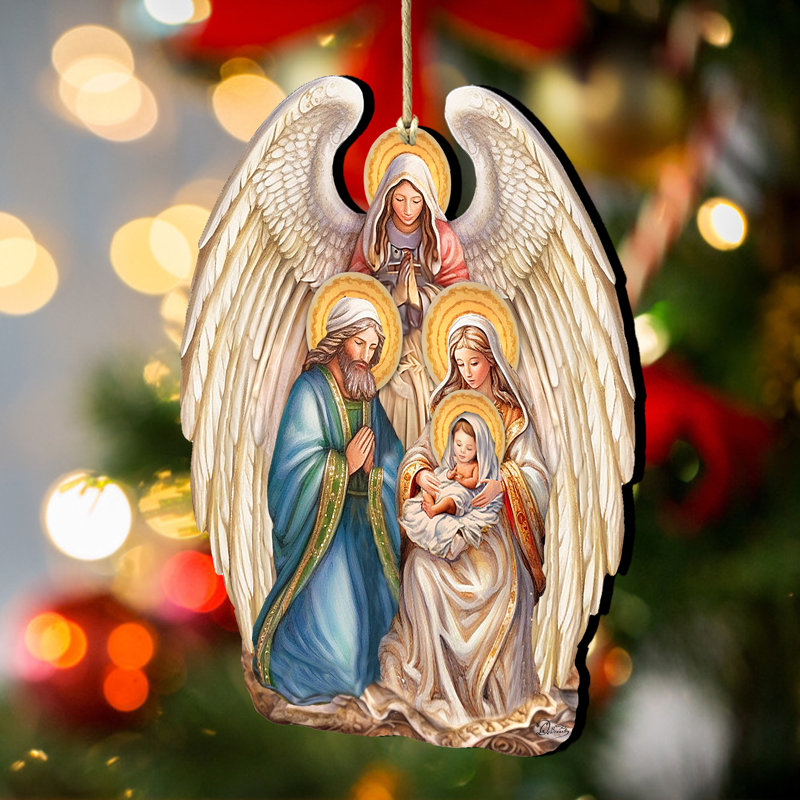 Nativity with Angel Wooden Ornament by G. Debrekht