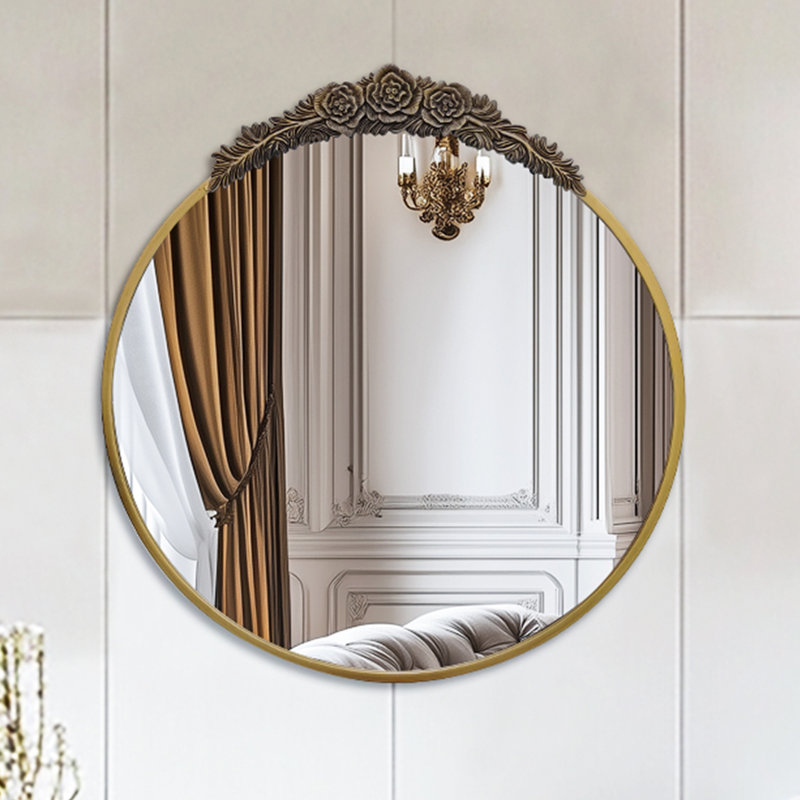 Miroir d'appoint vintage rétro pour entrée avec décor de grandes roses détaillées, 24 po x 24 po, Rond