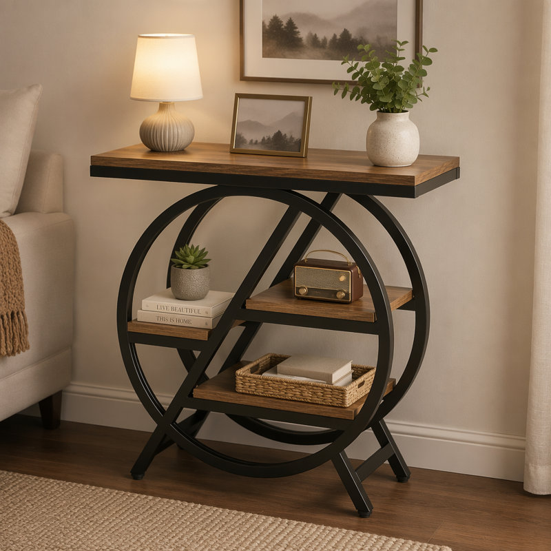 Table de bout à 4 niveaux, petite table d'appoint avec tablettes de rangement, Marron clair