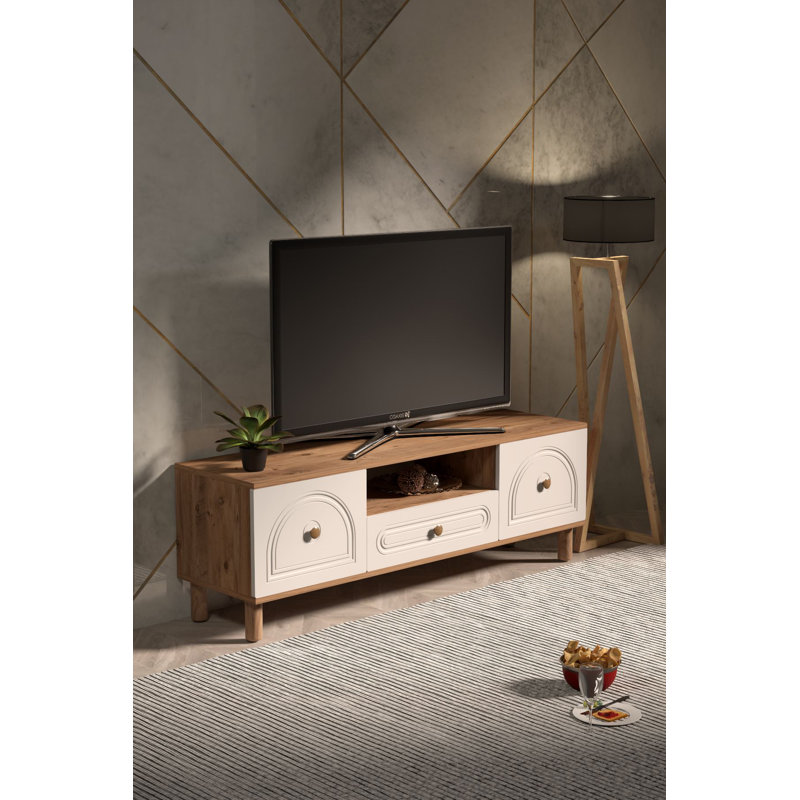 Stylish Wall-Mounted TV Stand, Atlantic Pine & White, 59.1 x 20.9 x 16.1 inches | 100% Melamine Coated Chipboard, Thickness: 0.7 inches | Multiple Shelves, Durable & Functional for Modern Living Rooms & Home Theaters