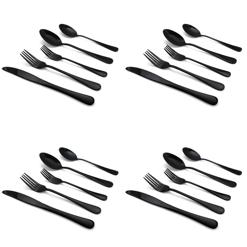 Service de couverts en acier inoxydable 20 pièces pour 4 personnes Elyon Llyly Matte, Noir