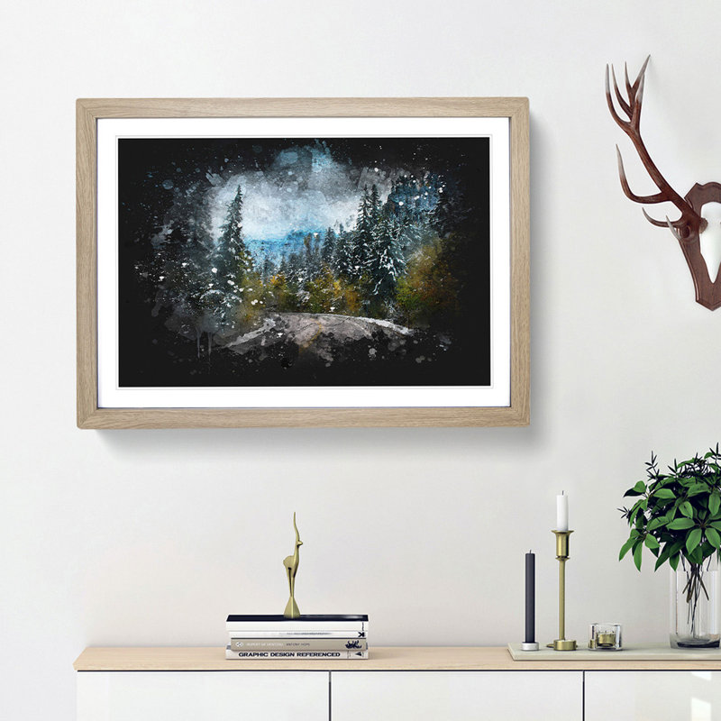 Winter Forest Road - Picture Frame Graphic Art Print, Oak Framed, 62cm H x 87cm W x 2cm D