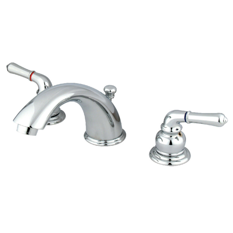 Kingston Brass Magellan Two-Handle 3-Hole Deck Mount Widespread Bathroom Faucet with Retail Pop-Up Drain, Polished Chrome