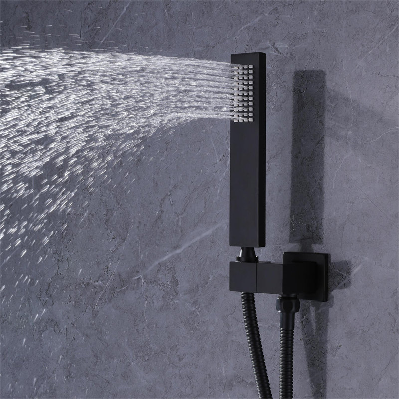 Thermostatic Shower Faucet Set 3-Function Wall Mounted Rain Shower System with Body Jets Recessed Wall Mounted Combo