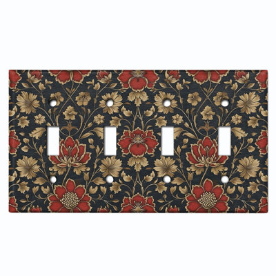 Metal Light Switch Plate Cover; US Standard Size 4 Gang Toggle - Printed Image of Gothic Damask Pattern
