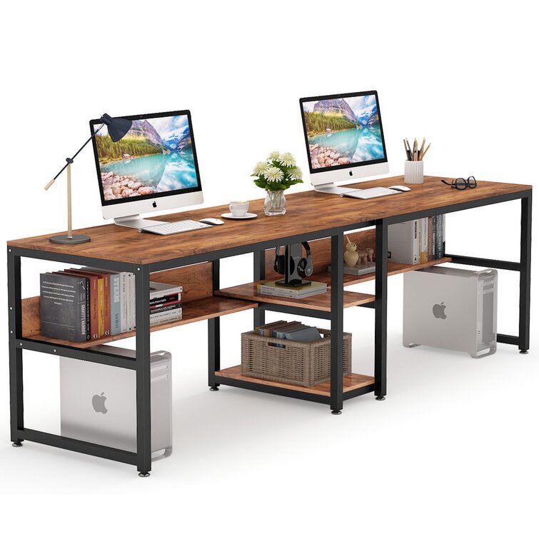 2 Person Desk, Large Double Computer Desk with Hutch & Storage Shelves,  Extra Long Desk Writing Study Table Double Workstation Home Office Desk for  Two People
