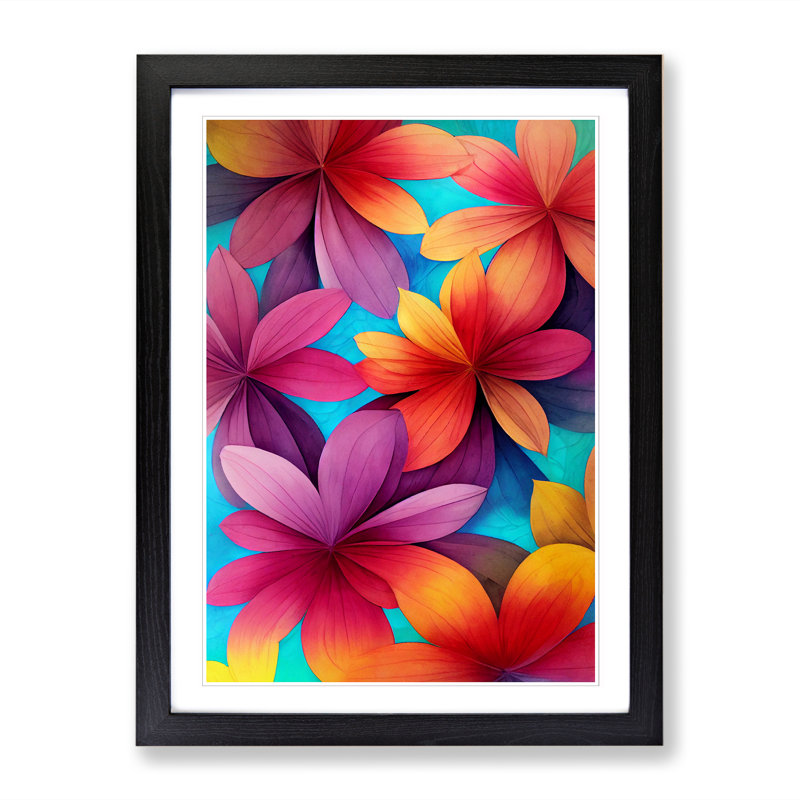 FRM-V0523-816X Floral Hydrodipped - Picture Frame Print, 64cm H x 46cm W, Black Framed