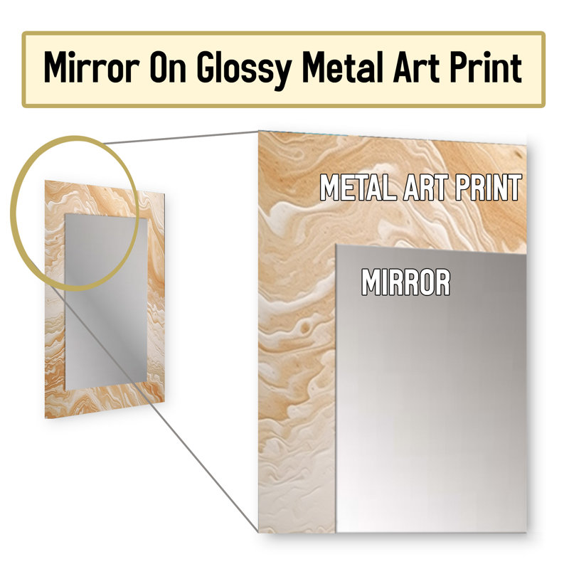 Cream Marbled Melody II - Abstract Unique Wall Mirror, Beige Mirror, Printed Metal Art, 40" x 30"