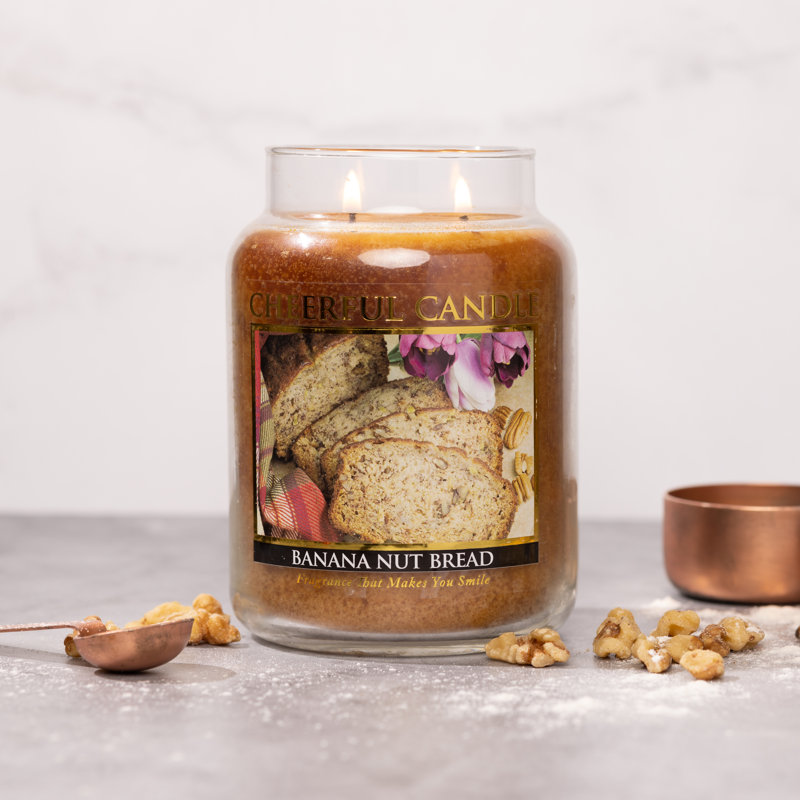 Banana Nut Bread Scented Glass Jar Candle with Lid, 24oz