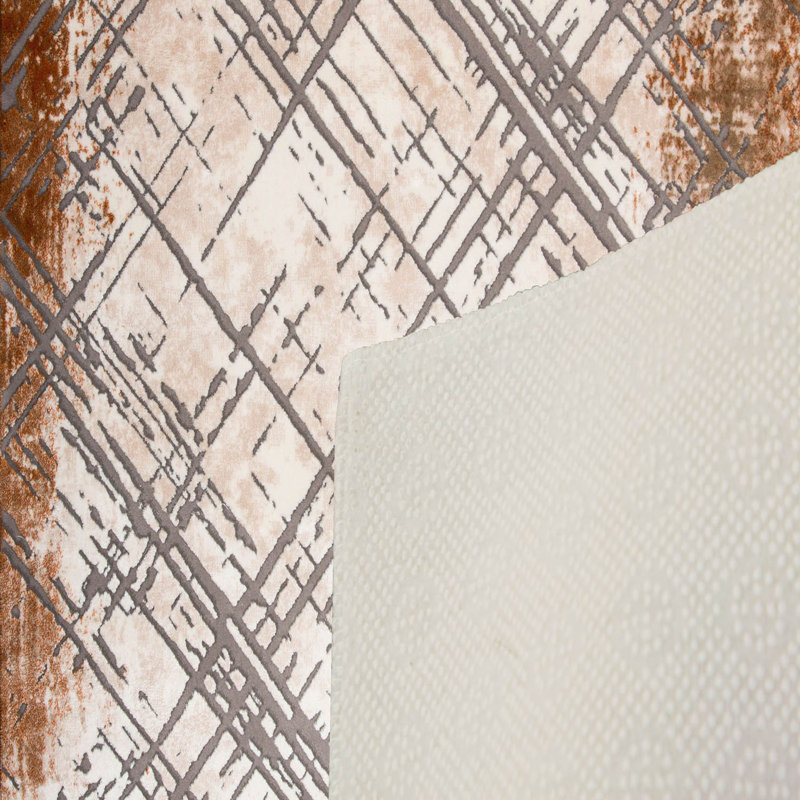 Tapis abstrait en polyester tissé à plat à la machine Chasity - brun / beige, Rectangle 5 pi 3 po x 7 pi 7 po