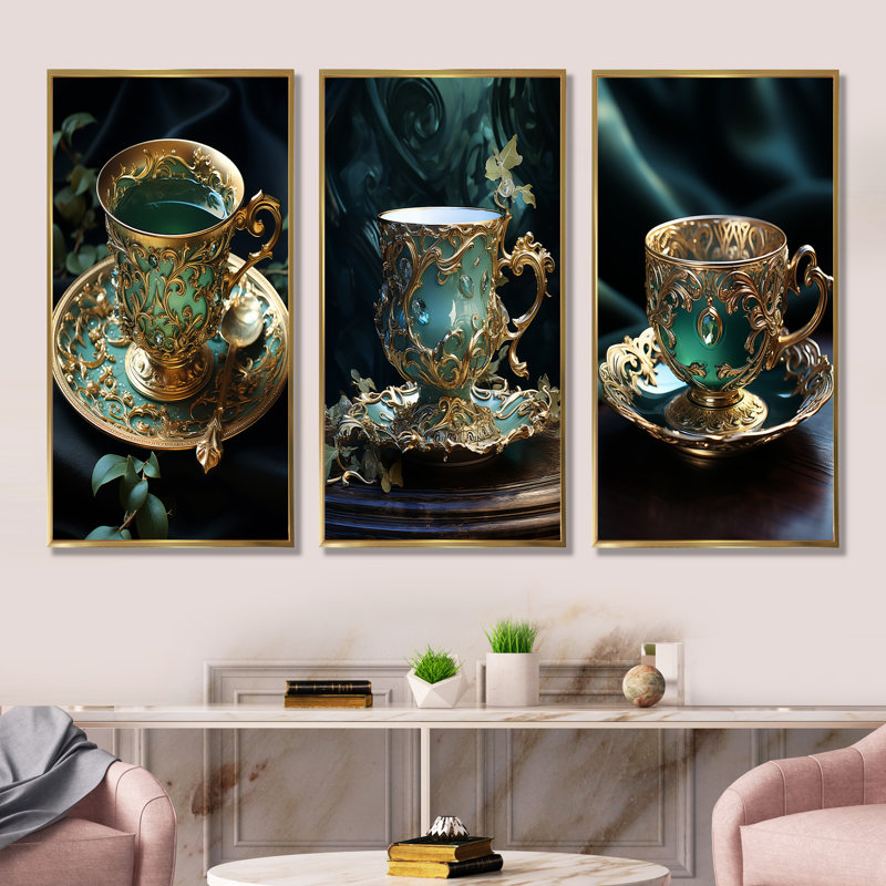 Ensemble de salon sophistiqué 4 pièces Elixir Tea Elegance, Cadre flottant doré, H 28 po x l 36 po