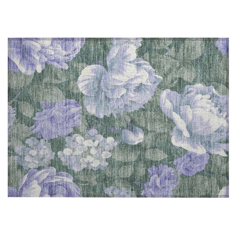 Lavender Floral Pattern Washable Synthetic Area Rug