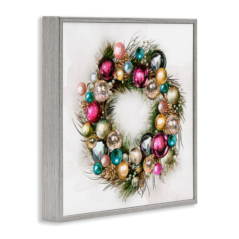 Couronne festive ornementale charme de Noël minimal par Ziwei Li - peinture sur cadre flottant, Estampe numérique Farmhouse