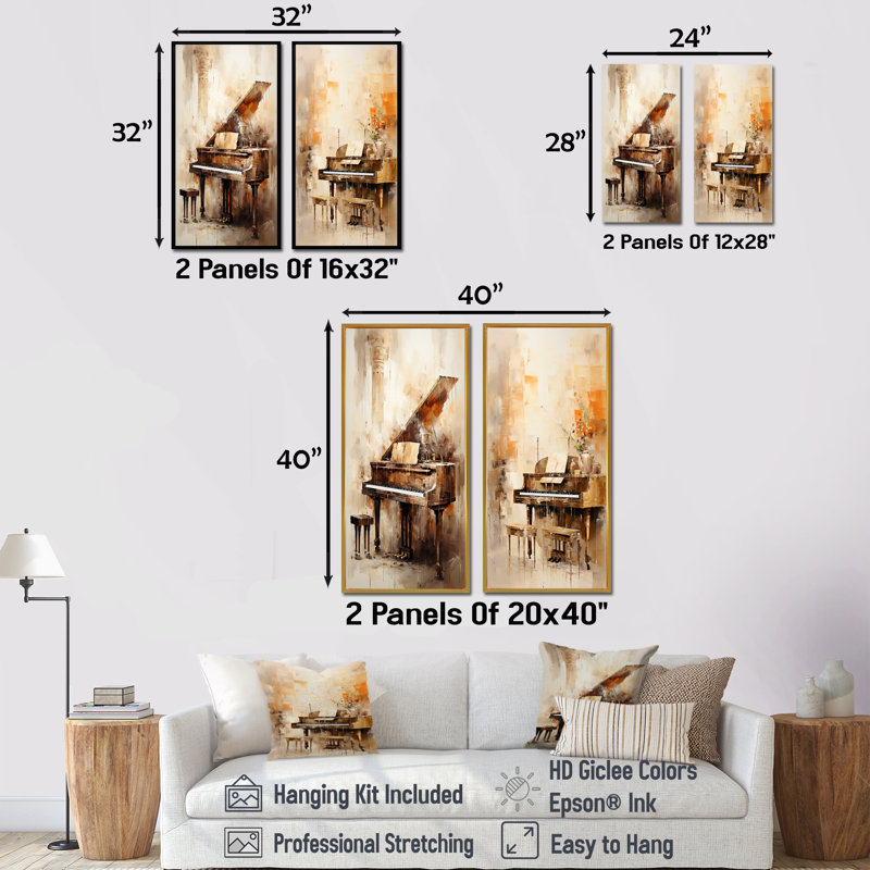 «Warm Melody Piano I», ensemble de 2 reproductions d'art sur toile, Toile tendue, H 40 po x l 41 po