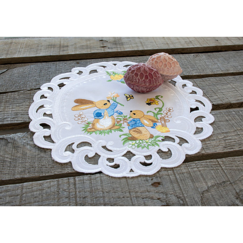 Easter Bunny on White Doily , 11" Round