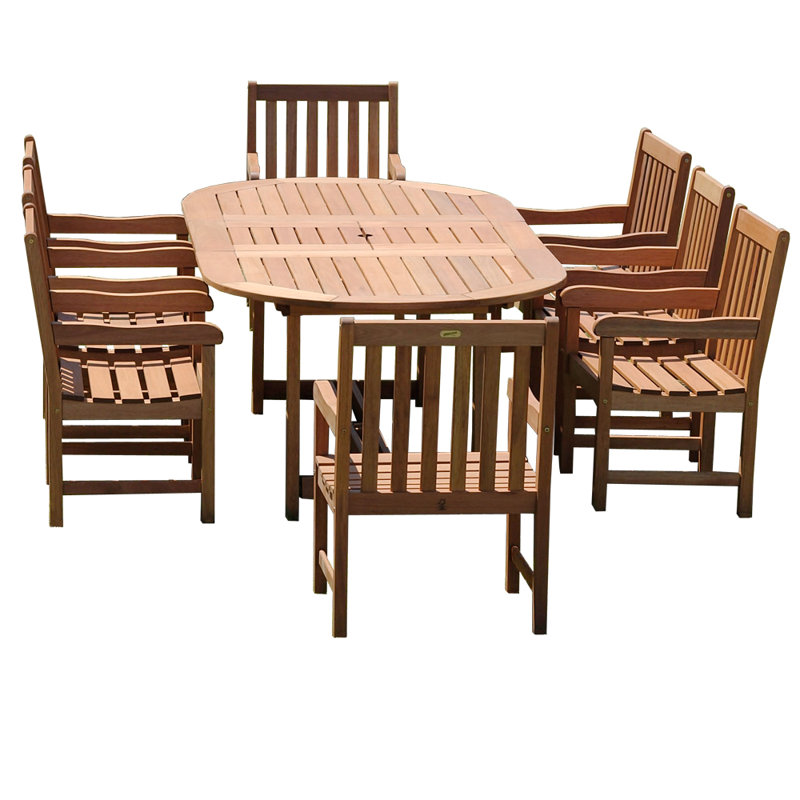 Mcraney 8 - Person Wood Patio Dining Set with Extendable Rectangular Table