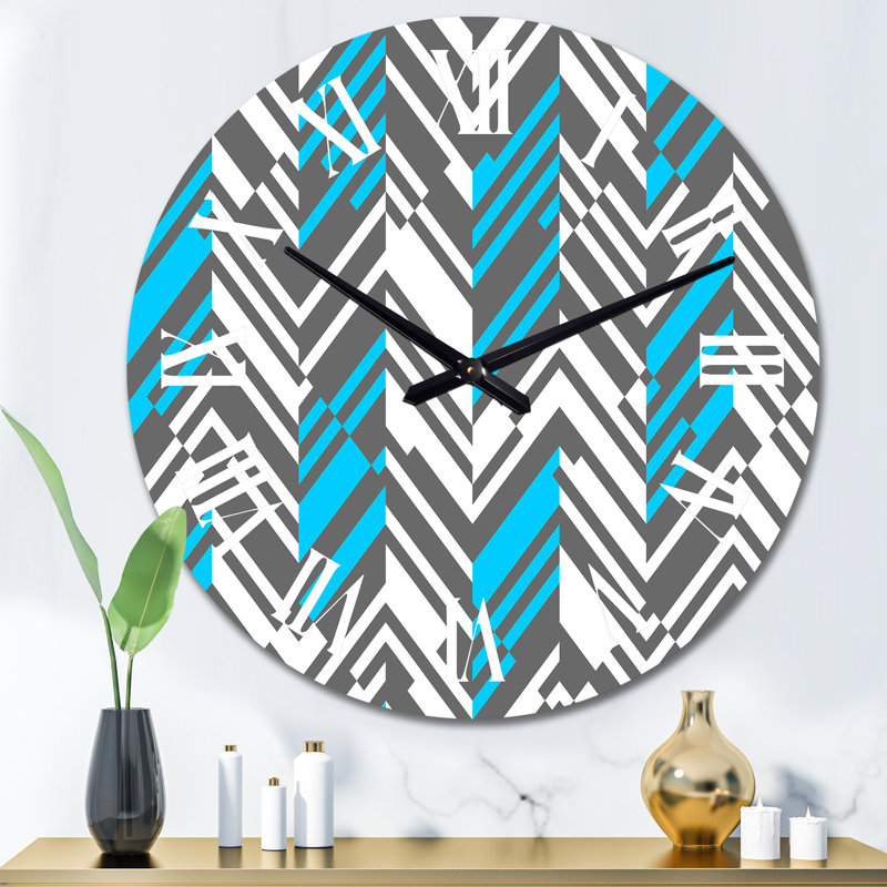 Gris et bleu triangulaire géométrique - horloge murale à motifs, Moyen