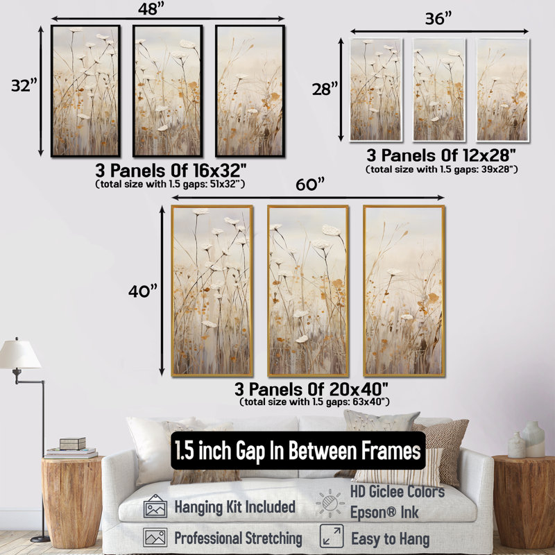 Ensemble de salon Elige - Wildflowers Wall Art, H 28 po x l 36 po x P 1 po, Cadre flottant noir