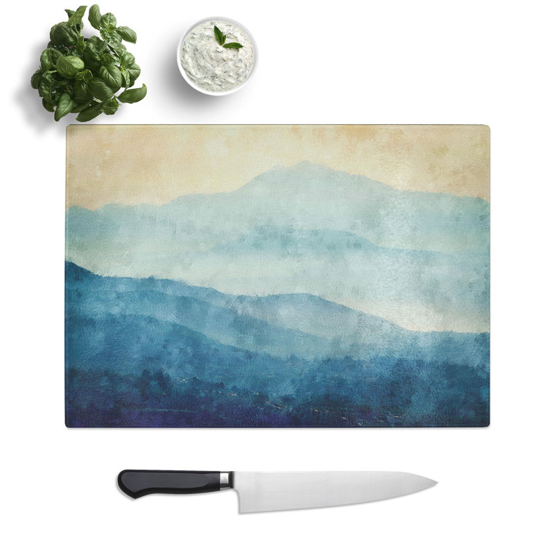 Tempered Glass Mountain Fog in Crete Greece Chopping Board, 28.5 cm x 39 cm