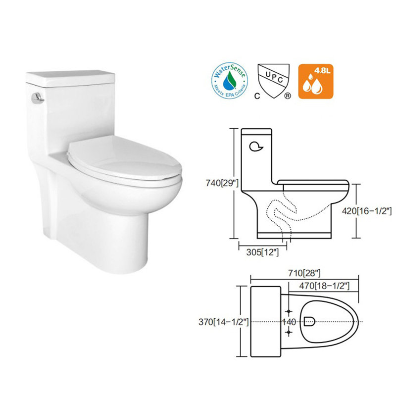Toilette allongée une pièce 1,26 GPF (économe en eau) (siège inclus)