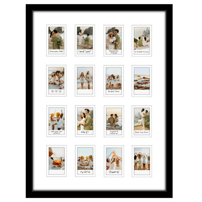 Mini Instant Photo Collage Frame with Double White Mat - Display 2.1x3.4" Photos - Black