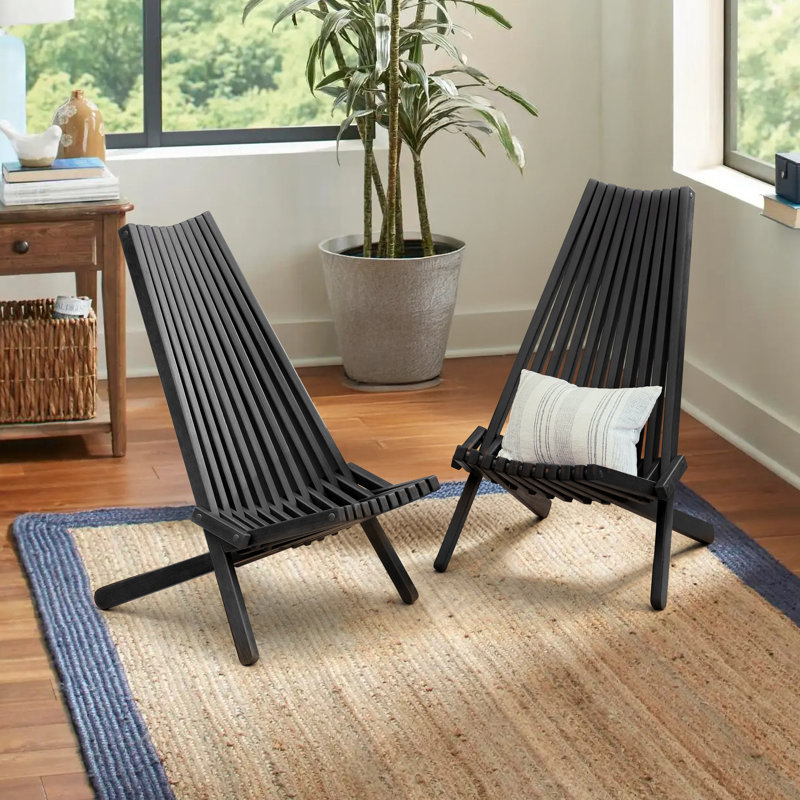 Chaise Adirondack pliante en bois d'eucalyptus Jahzelle, résistante aux intempéries, sans assemblage - Paquet de 2, Black