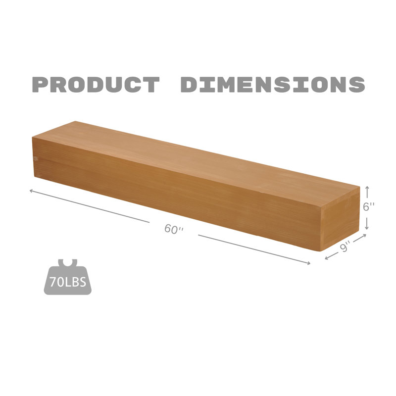 60'' Solid Fir Wood Fireplace Mantel - Wall-Mounted Floating Shelf with Flat Surface for Home Decor, Light Brown