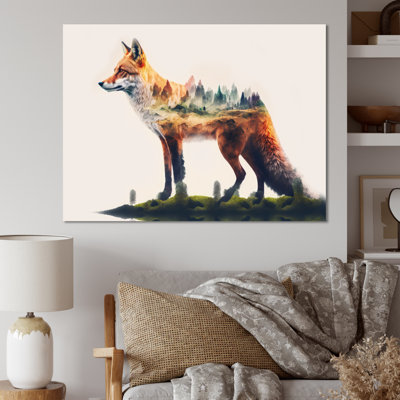 Double exposition d'un renard avec la nature - décoration murale moderne en métal
