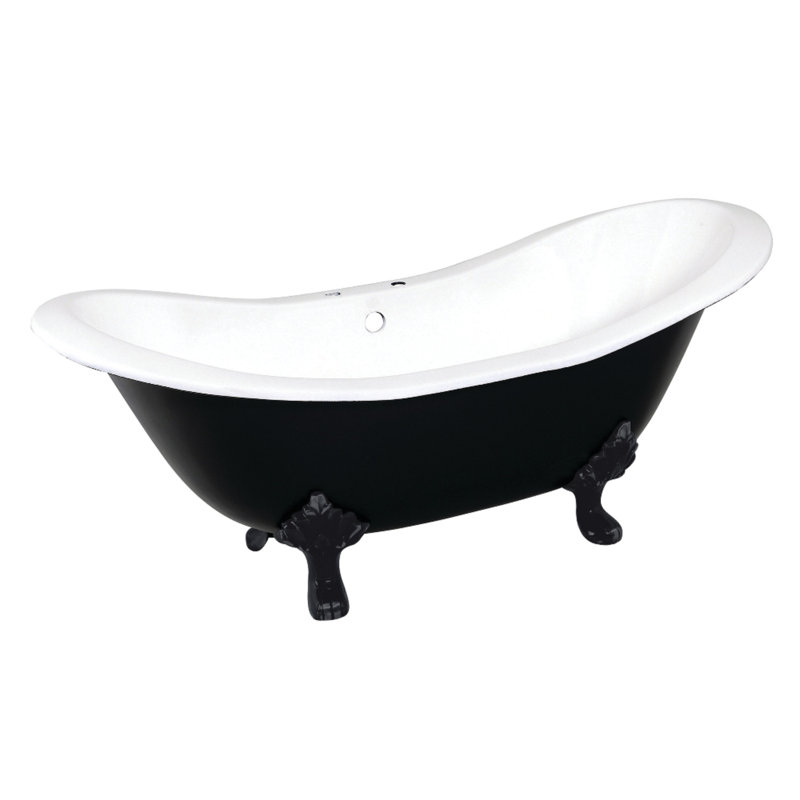 Baignoire sur pattes ovale en fonte 72 pouces Kingston Brass Aqua Eden, Blanc / noir mat