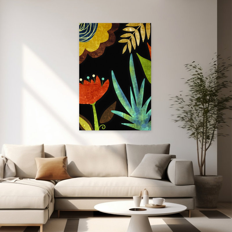 Art floral noir contemporain abstrait noir audacieux 3, 60" H x 40" W