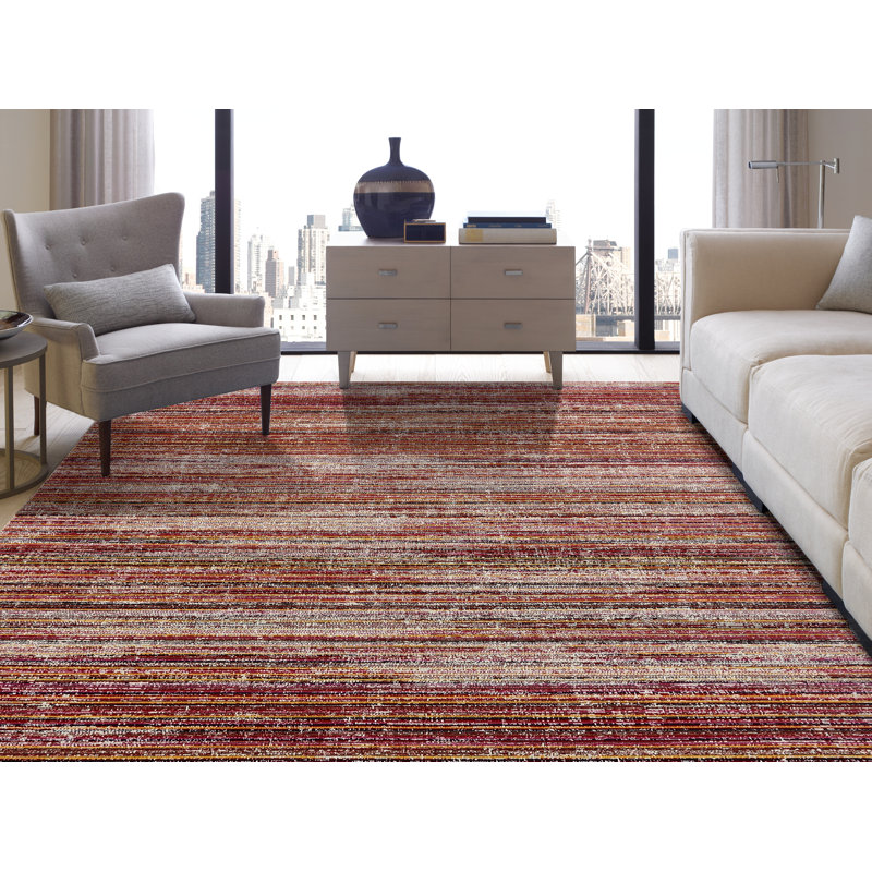 Summer Striped Area Rug in Red, Round 8'