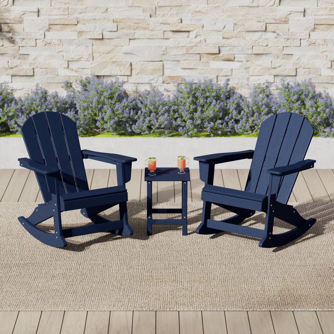 Cullan Plastic Rocking Adirondack Chair with Table Longshore Tides Frame Color: Navy Blue