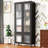 4 Glass Doors Metal Cabinet With 5 Shelves For Pantry, Living Room, Bedroom - Black Steel Storage Tempered Freestanding And In Home Office, Pantry