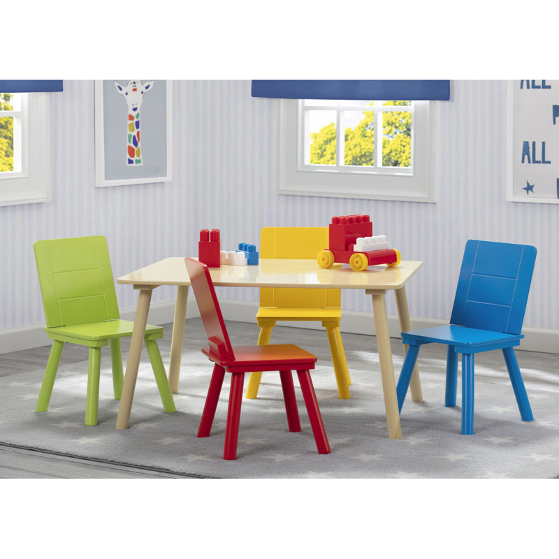 Delta Children Kids Table and Chair Set (4 Chairs Included) - Greenguard Gold Certified, Natural/Primary