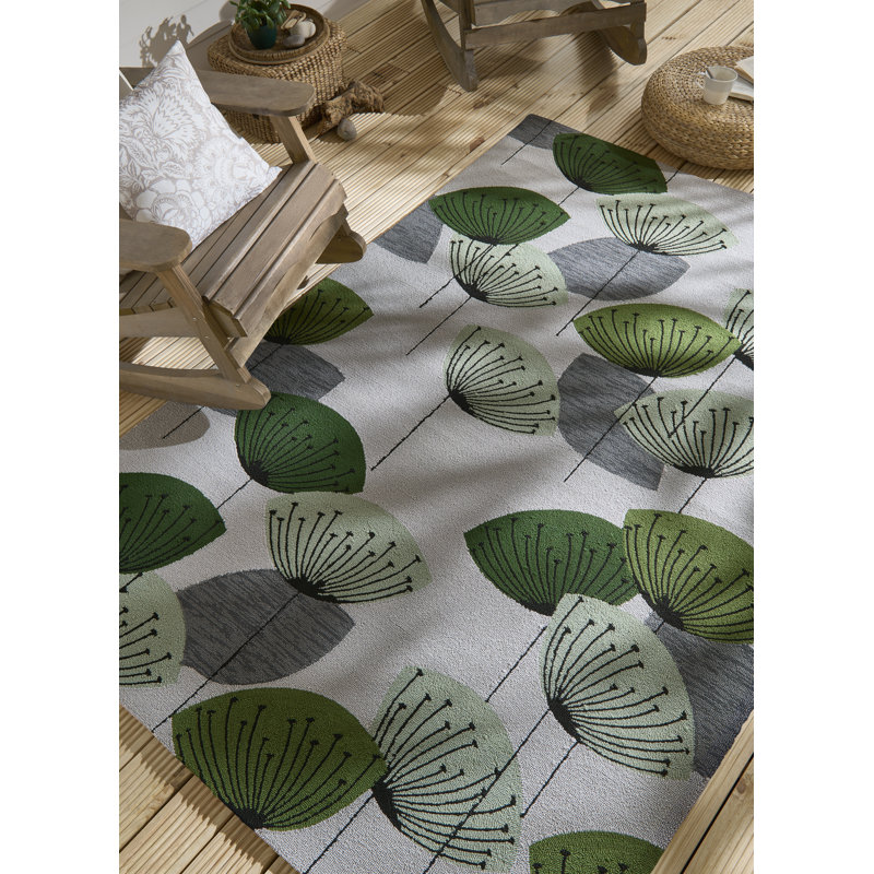 Floral Area Rug in Green/Gray/White, Rectangle 8'2" x 11'6"