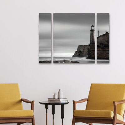 Ensemble de 3 panneaux muraux - Moises Levy «Morro Lighthouse», art mural sur toile pour le salon, la chambre à coucher ou le bureau 