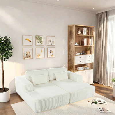 Convertible Double Sofa Bed with Split Design, High-Density Sponge & Pocket Springs, Corduroy Boneless Upholstery, No Assembly Needed, 2-in-1 Multifunctional Loveseat for Living Room