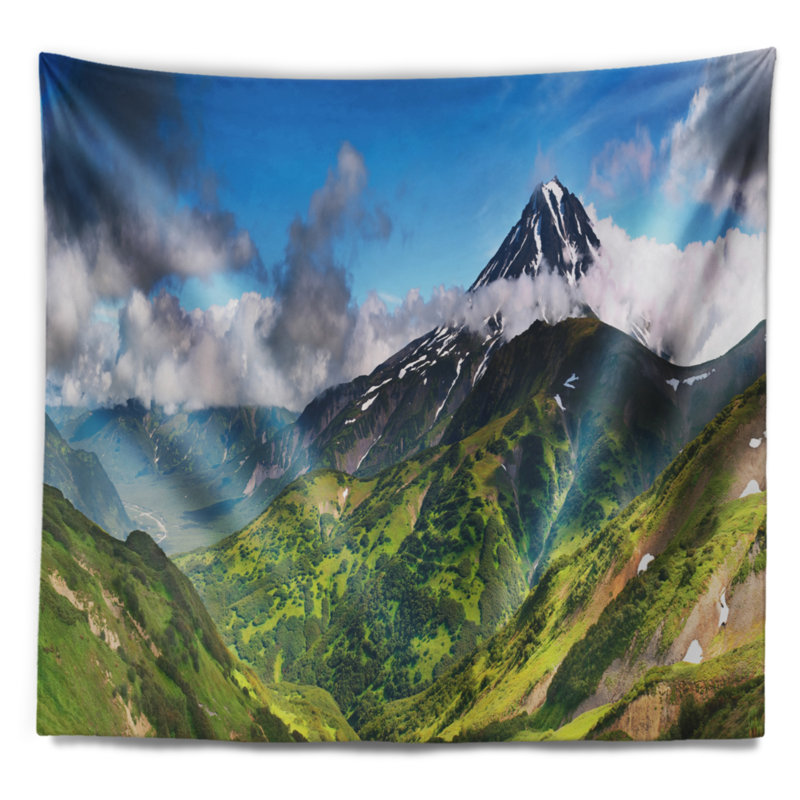 Tapisserie paysage panorama montagnes vertes, H 68 po x l 80 po
